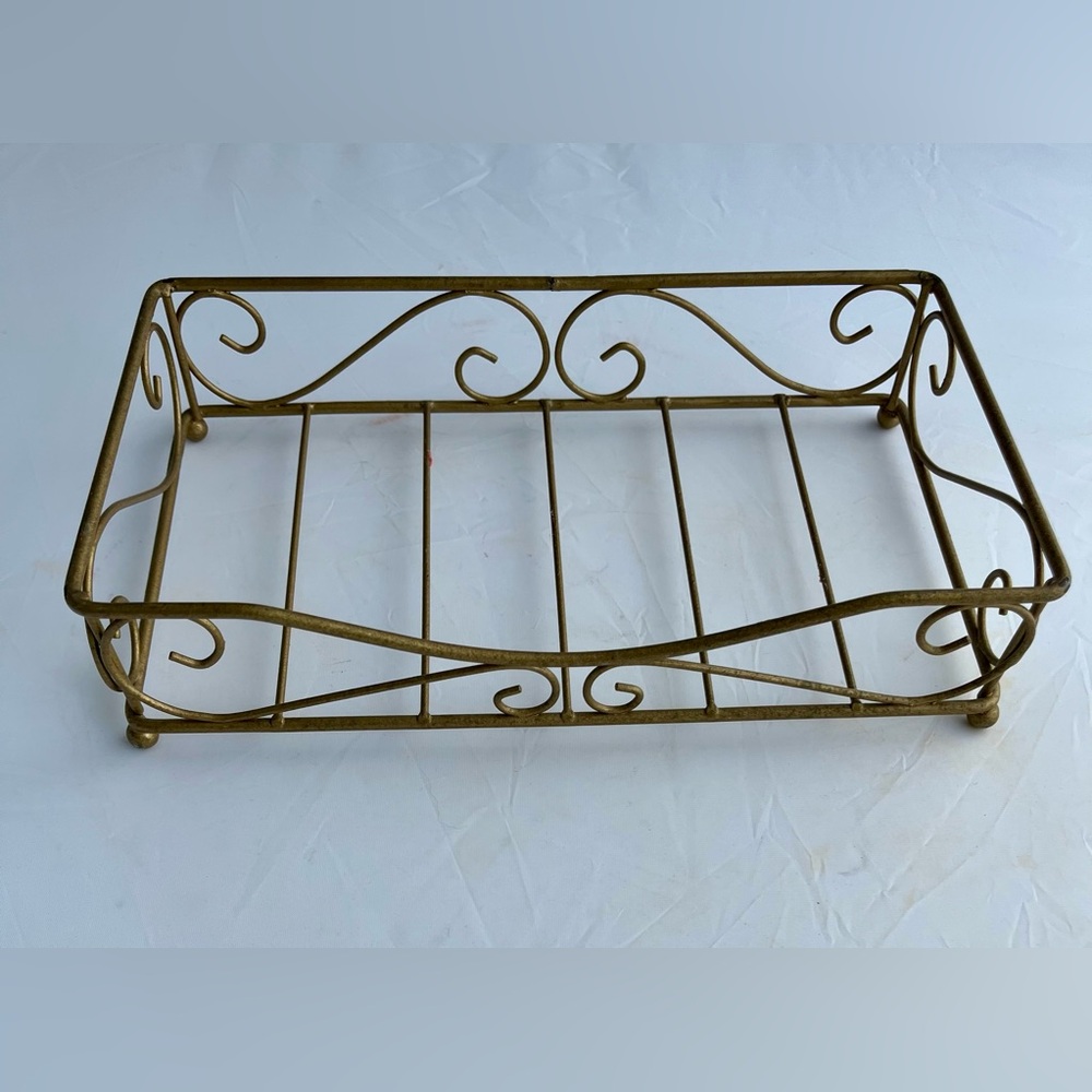 Vintage Gold Metal Scrolled Tissue Holder 9 x 5 x 2"